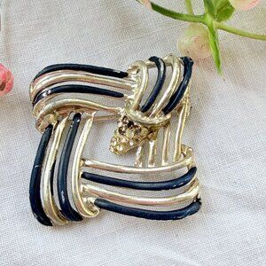 Vintage Gold and Black Square Brooch